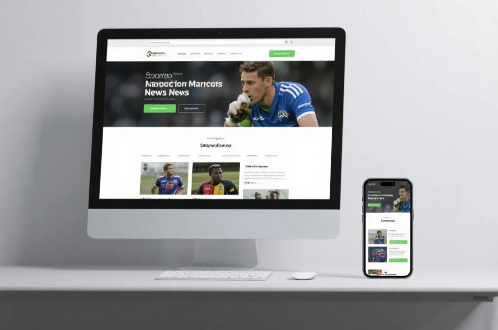 PC web and mobile app interface mockup for sports news